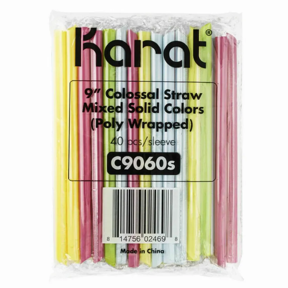 Karat Boba Straws, 9", Plastic, Assorted Colors, 1,600/Carton