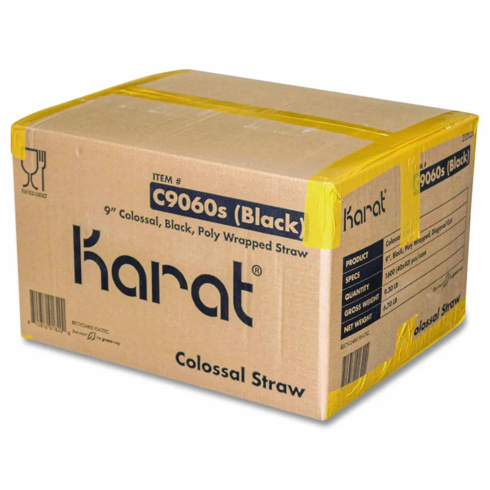 Karat Boba Straws, 9", Plastic, Black, 1,600/Carton