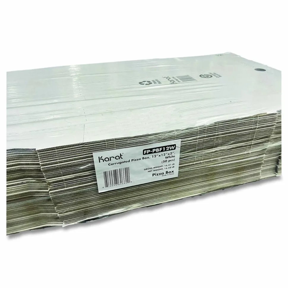 Karat Corrugated Pizza Boxes, 12 x 12 x 1.97, White/Brown, 50/Carton