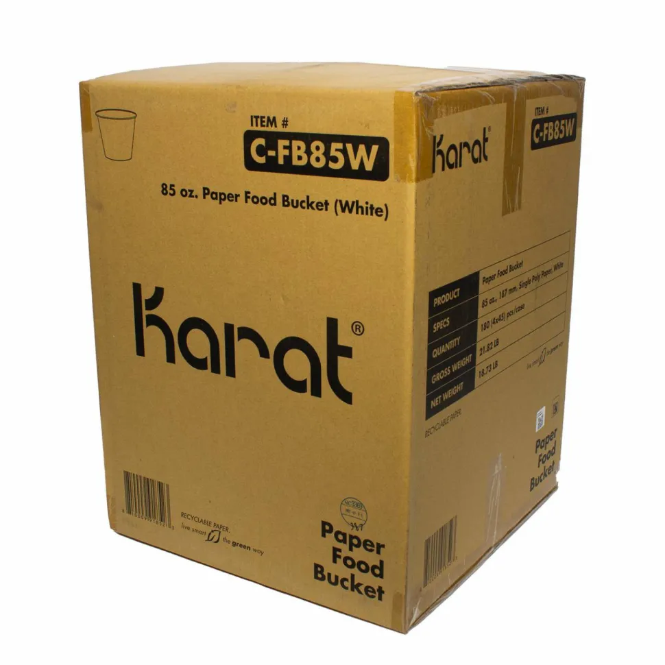 Karat Food Bucket, 85 oz, 7.36" Diameter x 6" h, White, Paper, 180/Carton