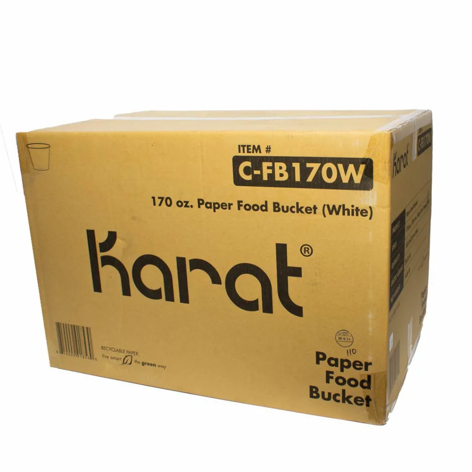 Karat Food Bucket, 170 oz, 8.9" Diameter x 8.36" h, White, Paper, 150/Carton