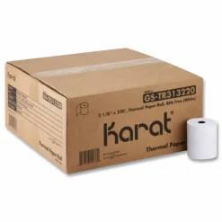 Karat Thermal Paper Rolls, 3.13" x 220 ft, White, 50 Rolls/Carton