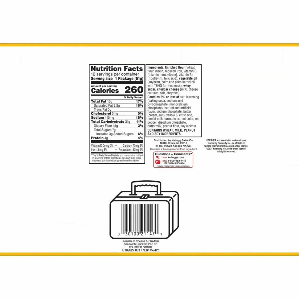 Keebler Cheese And Cheddar Sandwich Crackers, Pack Of 12