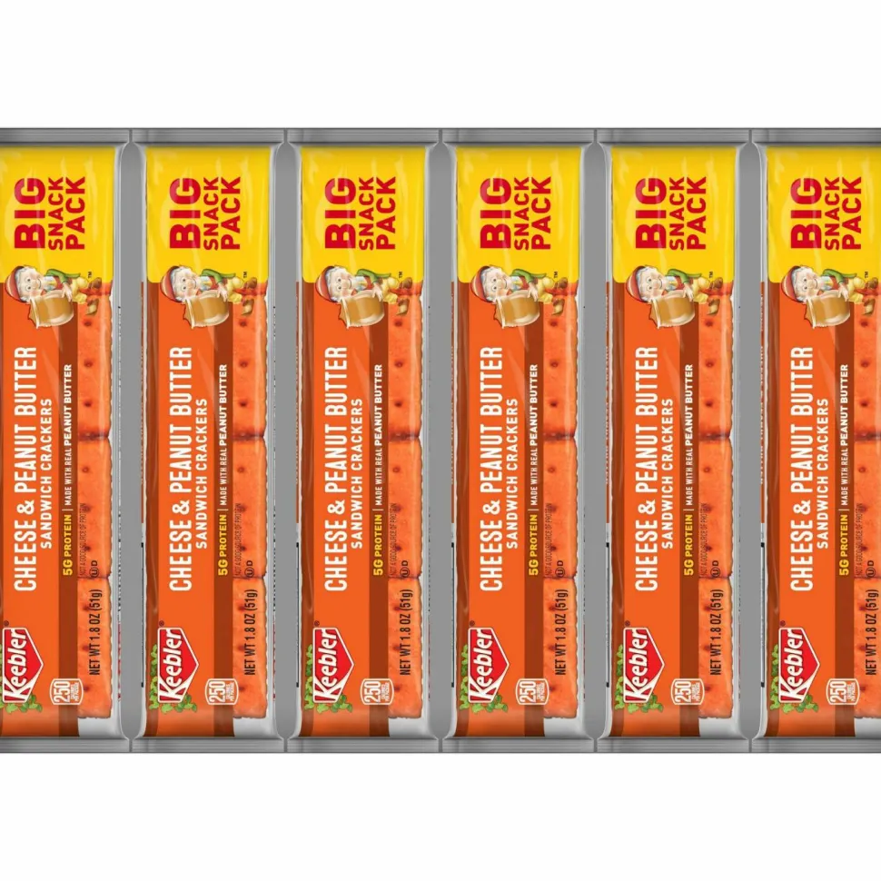 Keebler Sandwich Crackers, Single Serve Snack Crackers, Office and Kids Snacks, Big Snack Pack, Cheese and Peanut Butter, 21.6oz Tray (12 Packs)