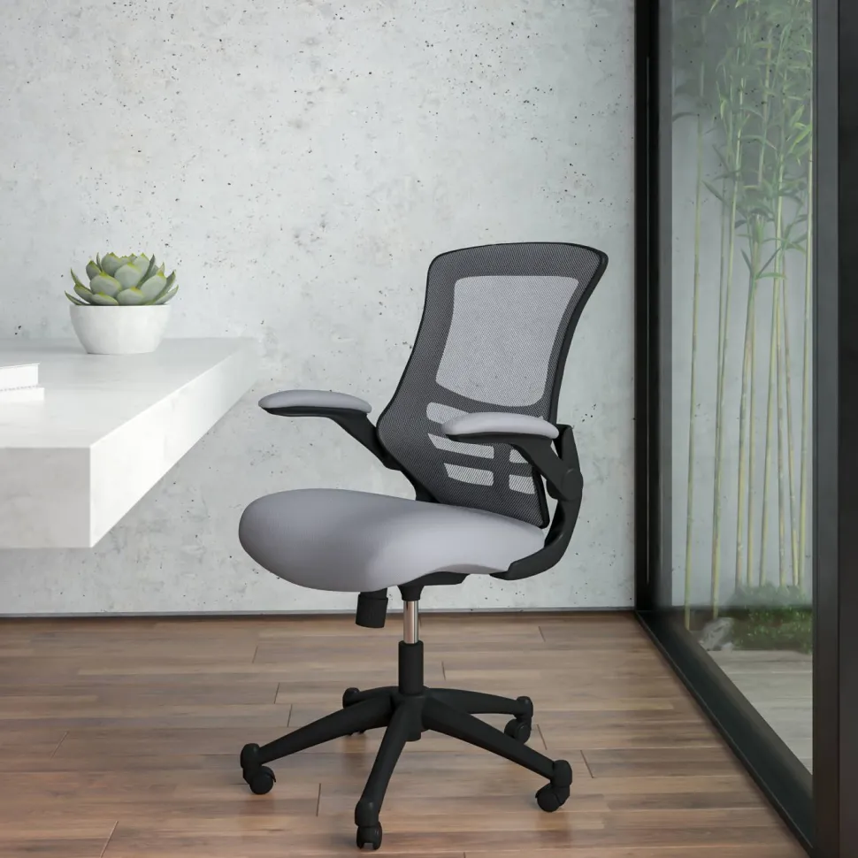 Kelista Mid-Back Dark Gray Mesh Swivel Ergonomic Task Office Chair with Flip-Up Arms