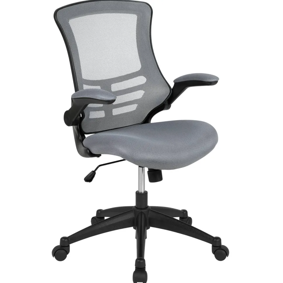 Kelista Mid-Back Dark Gray Mesh Swivel Ergonomic Task Office Chair with Flip-Up Arms
