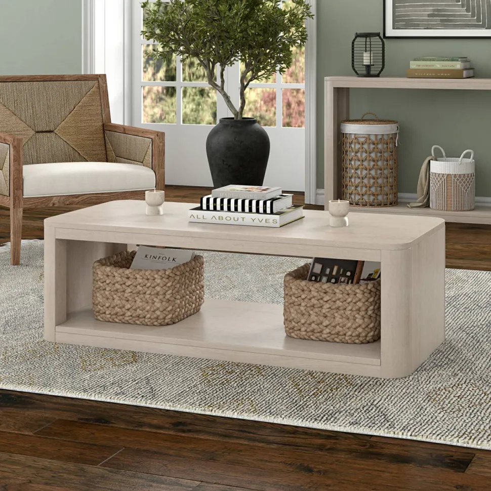 Kellan 47" Wide Rectangular Coffee Table in Alder White