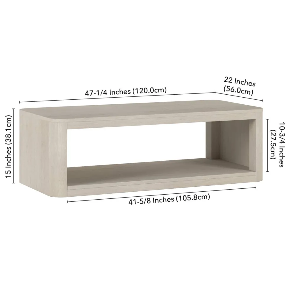 Kellan 47" Wide Rectangular Coffee Table in Alder White