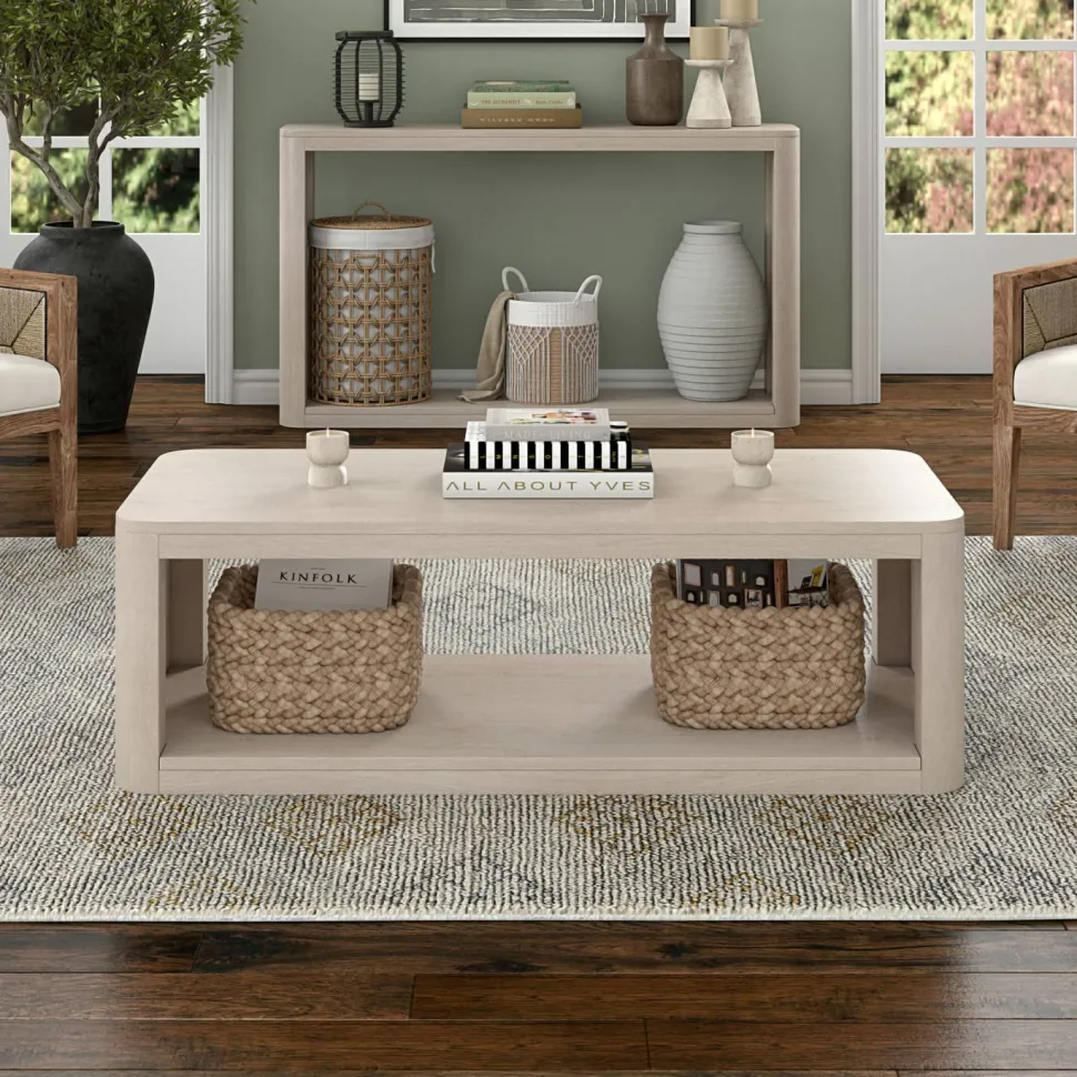 Kellan 47" Wide Rectangular Coffee Table in Alder White
