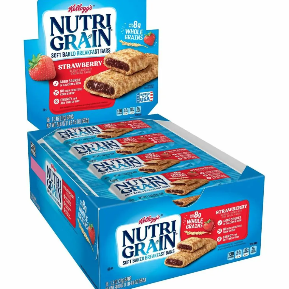 Kellogg's Nutri-Grain Bars, Strawberry, 1.3 Oz, Box Of 16