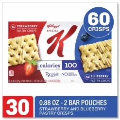 Kellogg's Special K Pastry Crisps, (36) Strawberry; (24) Blueberry, 0.88 oz, 2/Pouch, 30 Pouches/Carton