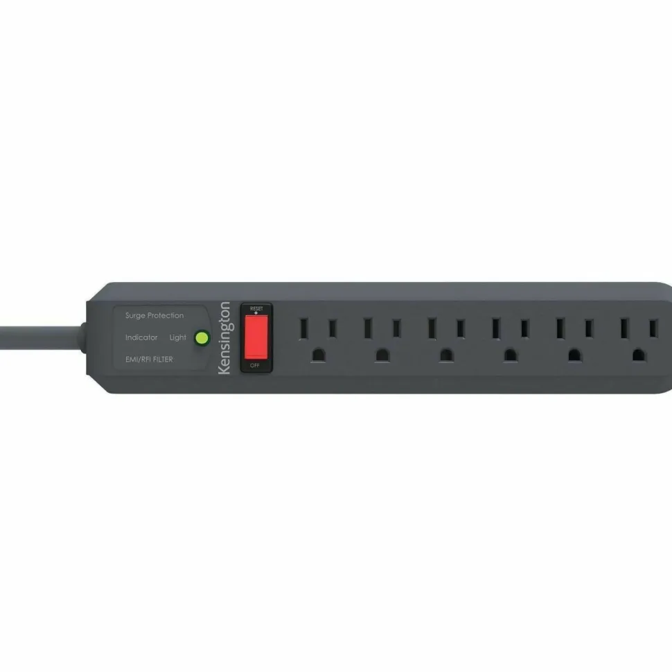 Kensington Guardian Surge Protector, 6 AC Outlets, 15 ft Cord, 540 J, Gray