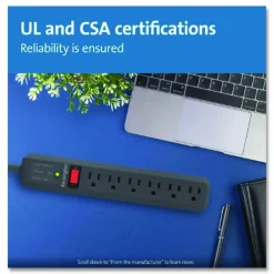Kensington Guardian Surge Protector, 6 AC Outlets, 15 ft Cord, 540 J, Gray