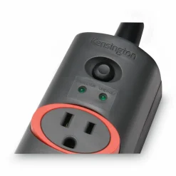 Kensington SmartSockets Color-Coded Strip Surge Protector, 6 AC Outlets, 7 ft Cord, 945 J, Black