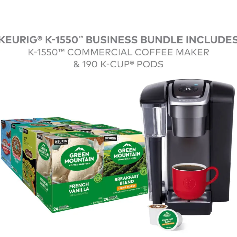 Keurig K-1550 Single Serve Coffee Maker Bundle with 8 Boxes Of K-Cup Pods (190 pods)