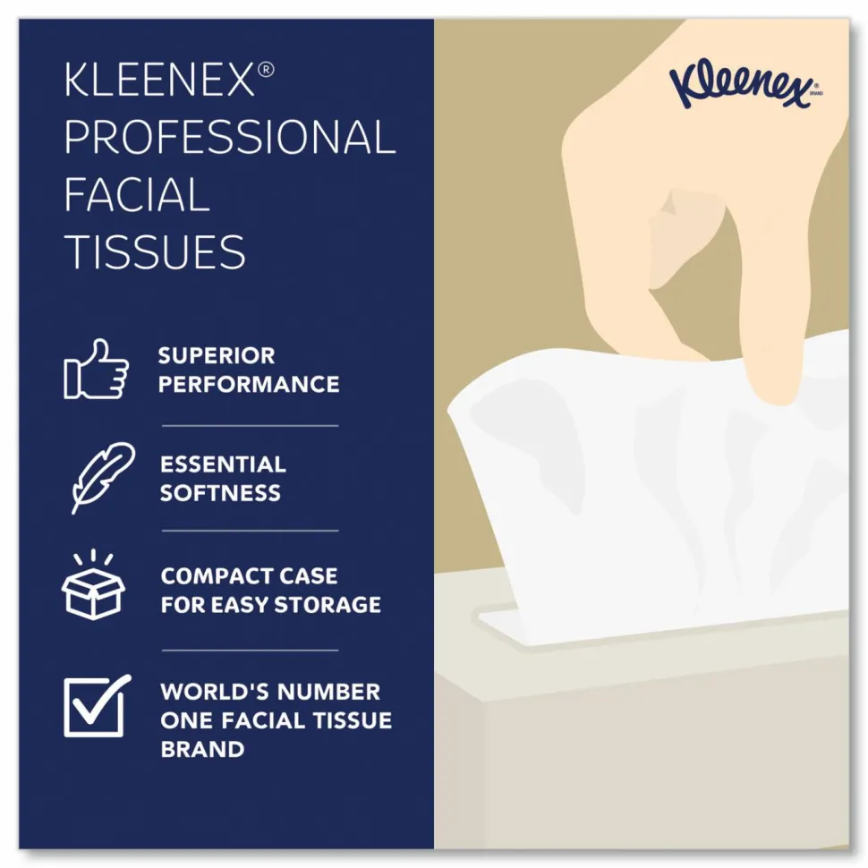 Kimberly Clark Kleenex Professional 2 Ply Facial Tissue, Flat Box, White, 125 Tissues Per Box, Case Of 12 Boxes
