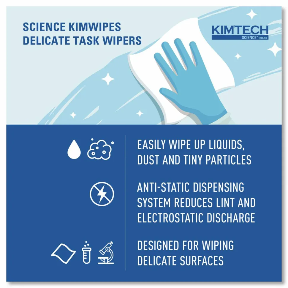 Kimberly Clark Kimtech Science Kimwipes Delicate Task Wipers, 4 2/5" x 8 2/5", 280 Per Pack, Case Of 60 Packs