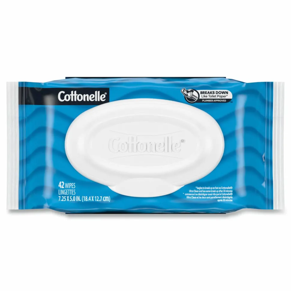 Kimberly-Clark Professional Cottonelle Fresh Care Flushable Wet Wipes, 42 Wipes Per Pouch, Pack Of 2 Pouches