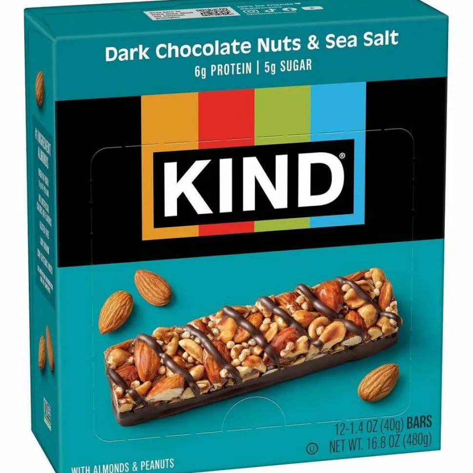 KIND Dark Chocolate, Nuts & Sea Salt Bars, 1.41 Oz, Box Of 12