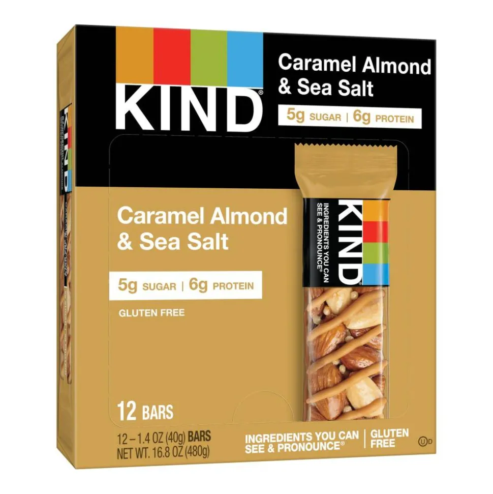KIND Healthy Snack Bars, Sea Salt/Caramel/Almond, 1.4 Oz, Box Of 12 Bars