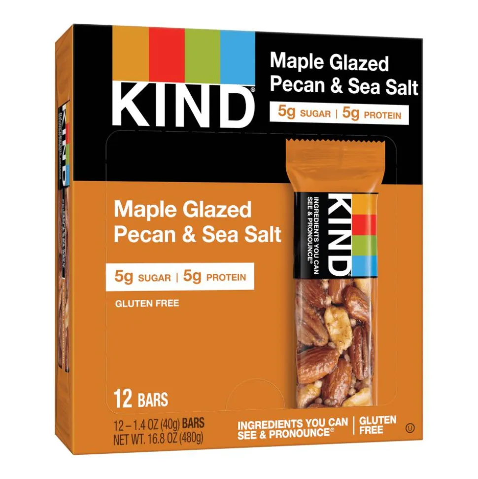 KIND Maple Glazed Pecan And Sea Salt Nut And Spice Bars, 1.4 Oz, Box Of 12