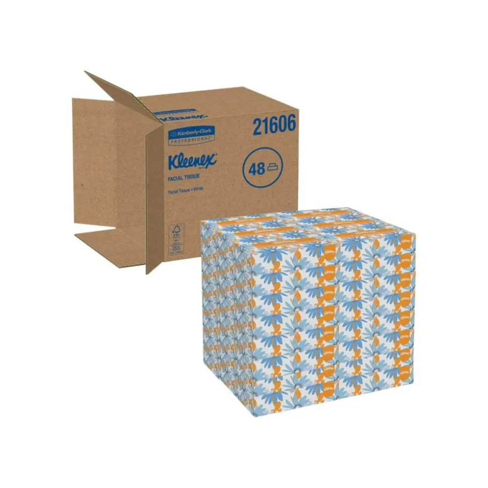 Kleenex FSC Certified 2-Ply Facial Tissues, 8 2/5" x 8 3/5", White, 125 Tissues Per Box, Case Of 48 Boxes