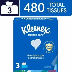 Kleenex Trusted Care 2-Ply Tissues, 8-7/16" x 8-1/2", White, 160 Tissues Per Box, Pack Of 3 Boxes