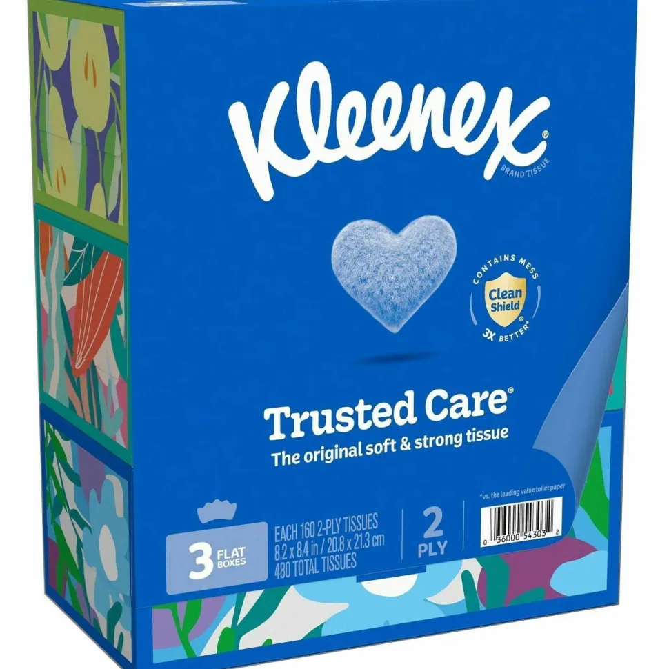 Kleenex Trusted Care 2-Ply Tissues, 8-7/16" x 8-1/2", White, 160 Tissues Per Box, Pack Of 3 Boxes