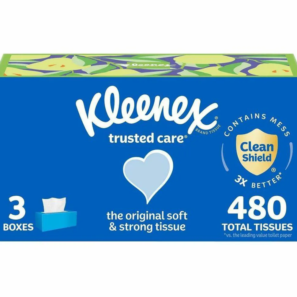 Kleenex Trusted Care 2-Ply Tissues, 8-7/16" x 8-1/2", White, 160 Tissues Per Box, Pack Of 3 Boxes