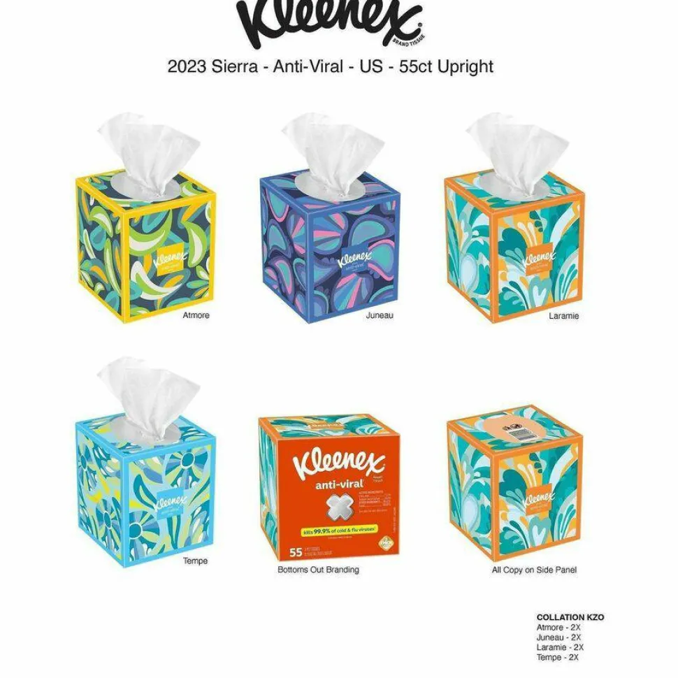 Kleenex Anti-Viral Facial Tissue, 3-Ply, White, 55 Sheets/Box, 27 Boxes/Carton
