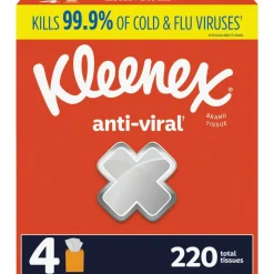 Kleenex Anti-Viral 3-Ply Facial Tissues, White, 55 Tissues Per Box, Pack Of 4 Boxes