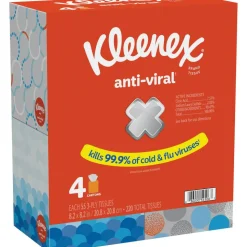 Kleenex Anti-Viral 3-Ply Facial Tissues, White, 55 Tissues Per Box, Pack Of 4 Boxes