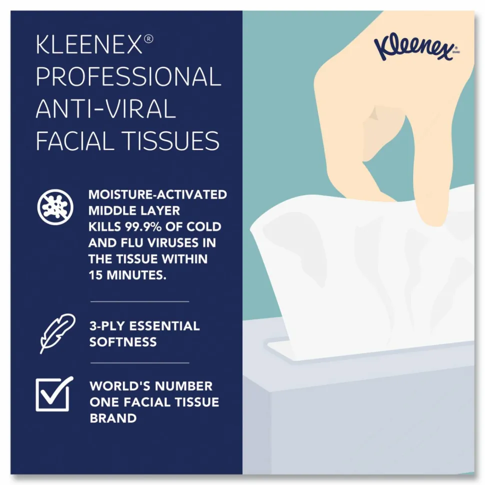 Kleenex Anti-Viral 3-Ply Facial Tissue, White, 68 Sheets Per Box, Carton Of 12