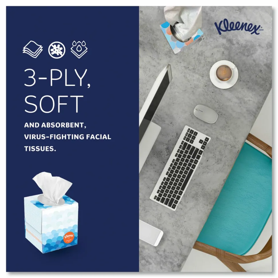 Kleenex Anti-Viral 3-Ply Facial Tissue, White, 68 Sheets Per Box, Carton Of 12