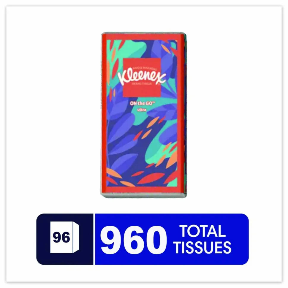 Kleenex On The Go Packs Facial Tissues, 3-Ply, White, 10 Sheets/Pouch, 16 Pouches/Pack, 6 Packs/Carton