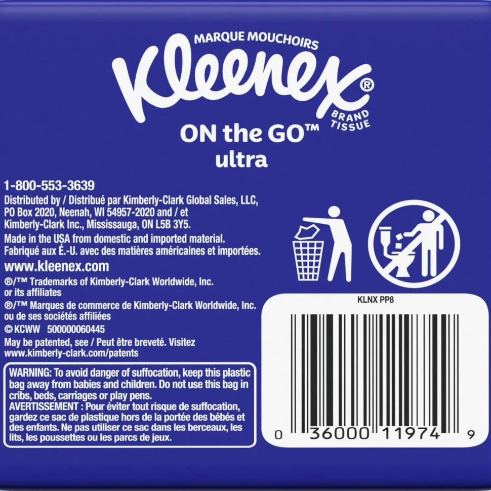 Kleenex On The Go Packs Facial Tissues, 3-Ply, White, 10 Sheets/Pouch, 8 Pouches/Pack, 12 Packs/Carton