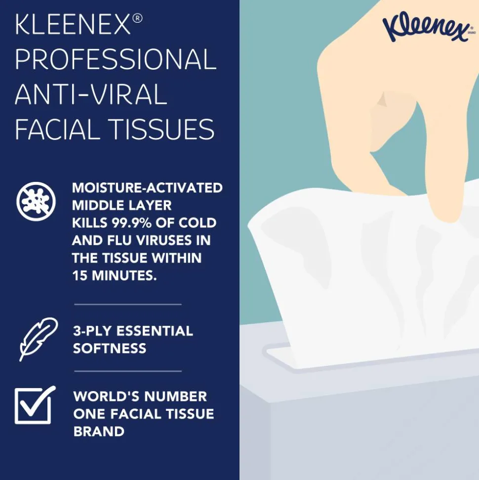 Kleenex Professional Anti-Viral 3-Ply Facial Tissues, White, 55 Tissues Per Box, Pack Of 3 Boxes