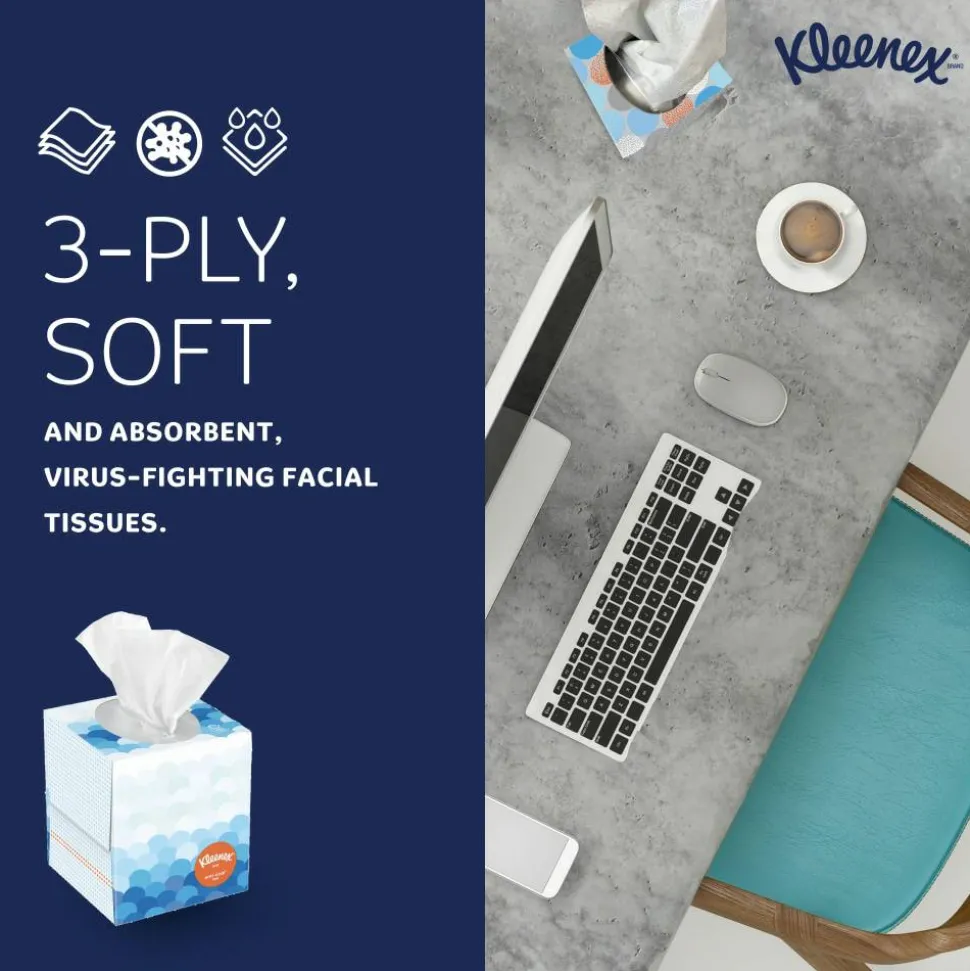 Kleenex Professional Anti-Viral 3-Ply Facial Tissues, White, 55 Tissues Per Box, Pack Of 3 Boxes