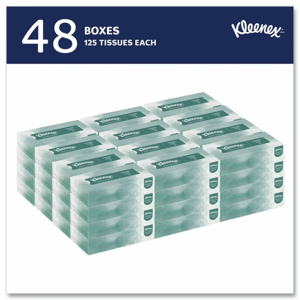 Kleenex Professional Naturals Facial Tissue, 2-Ply, White, Flat Facial Tissue Boxes for Business, 125 Sheets Per Box, Case of 48 Boxes