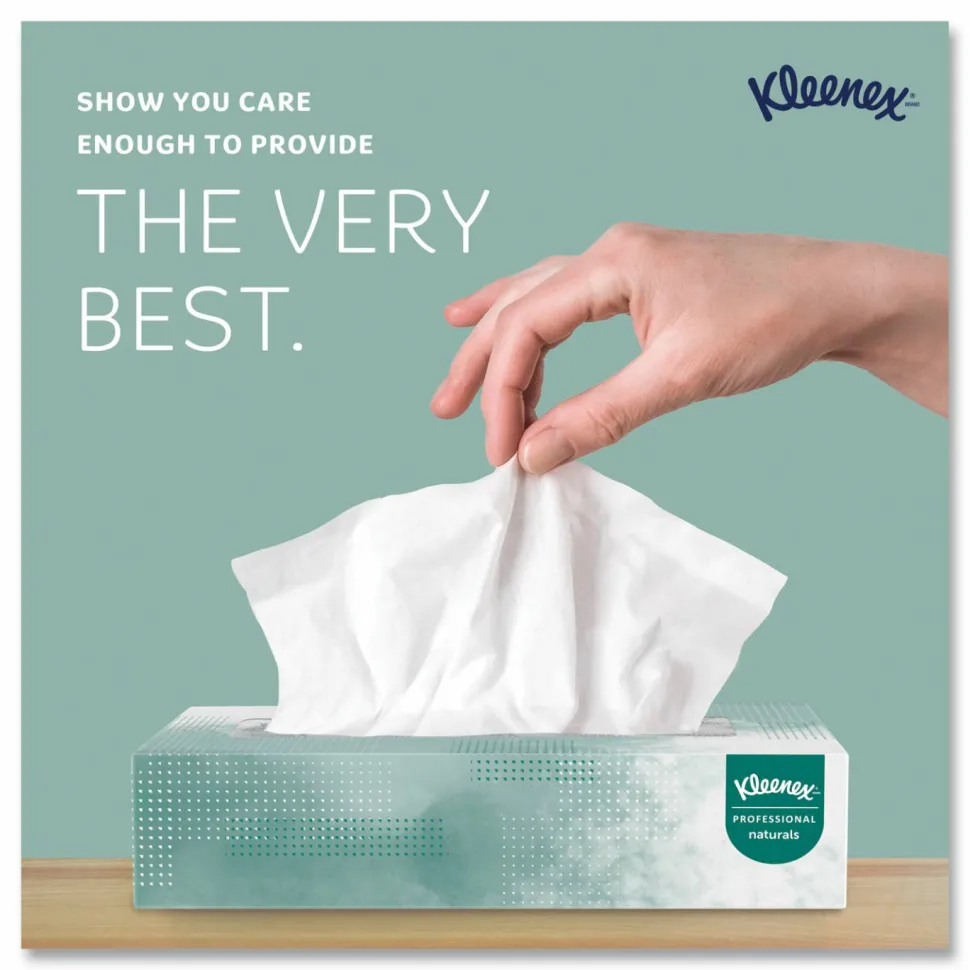 Kleenex Professional Naturals Facial Tissue, 2-Ply, White, Flat Facial Tissue Boxes for Business, 125 Sheets Per Box, Case of 48 Boxes