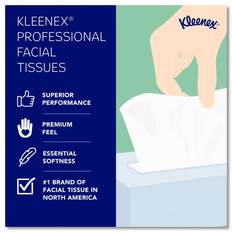 Kleenex Professional Naturals Facial Tissue, 2-Ply, White, Flat Facial Tissue Boxes for Business, 125 Sheets Per Box, Case of 48 Boxes