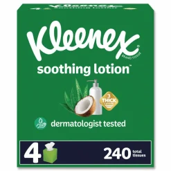 Kleenex Soothing Lotion Facial Tissue, 3-Ply, White, 60 Sheets/Box, 4 Boxes/Pack, 8 Packs/Carton