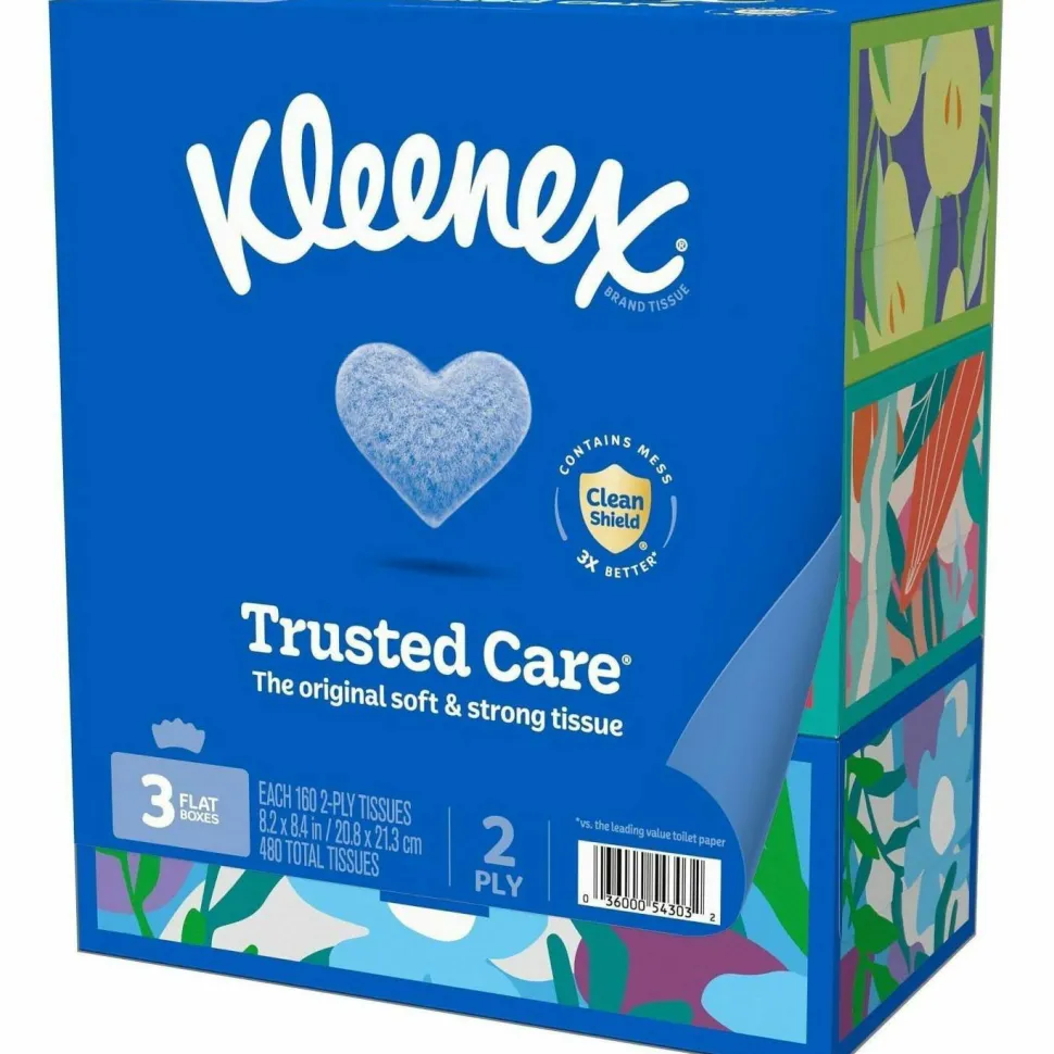 Kleenex Trusted Care Facial Tissue, 2-Ply, White, 160 Sheets/Box, 3 Boxes/Pack, 12 Packs/Carton