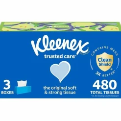 Kleenex Trusted Care Facial Tissue, 2-Ply, White, 160 Sheets/Box, 3 Boxes/Pack, 12 Packs/Carton