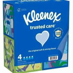 Kleenex Trusted Care 2-Ply Facial Tissues, White, 70 Tissues Per Box, Pack Of 4