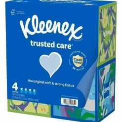 Kleenex Trusted Care 2-Ply Facial Tissues, White, 70 Tissues Per Box, Pack Of 4