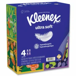 Kleenex Ultra Soft Facial Tissue, 3-Ply, White, 60 Sheets/Box, 4 Boxes/Pack, 12 Packs/Carton