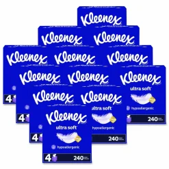 Kleenex Ultra Soft Facial Tissue, 3-Ply, White, 60 Sheets/Box, 4 Boxes/Pack, 12 Packs/Carton
