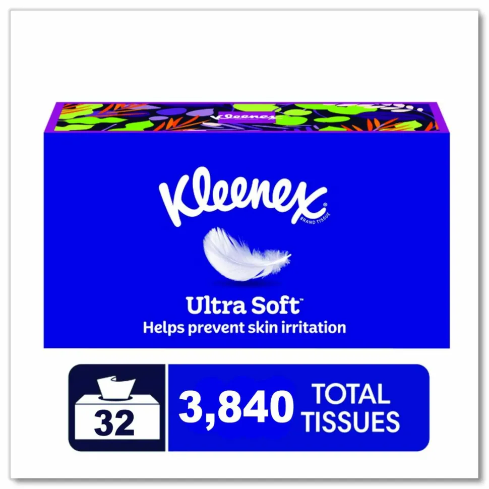 Kleenex Ultra Soft Facial Tissue, 3-Ply, White, 120 Sheets/Box, 4 Boxes/Pack, 8 Packs/Carton