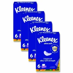 Kleenex Ultra Soft Facial Tissue, 3-Ply, White, 120 Sheets/Box, 6 Boxes/Pack, 4 Packs/Carton